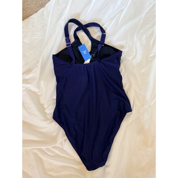 Cupshe Other - Cupshe Navy Blue Keyhole Halter One Piece Swimsuit Adjustable Straps Size M NEW